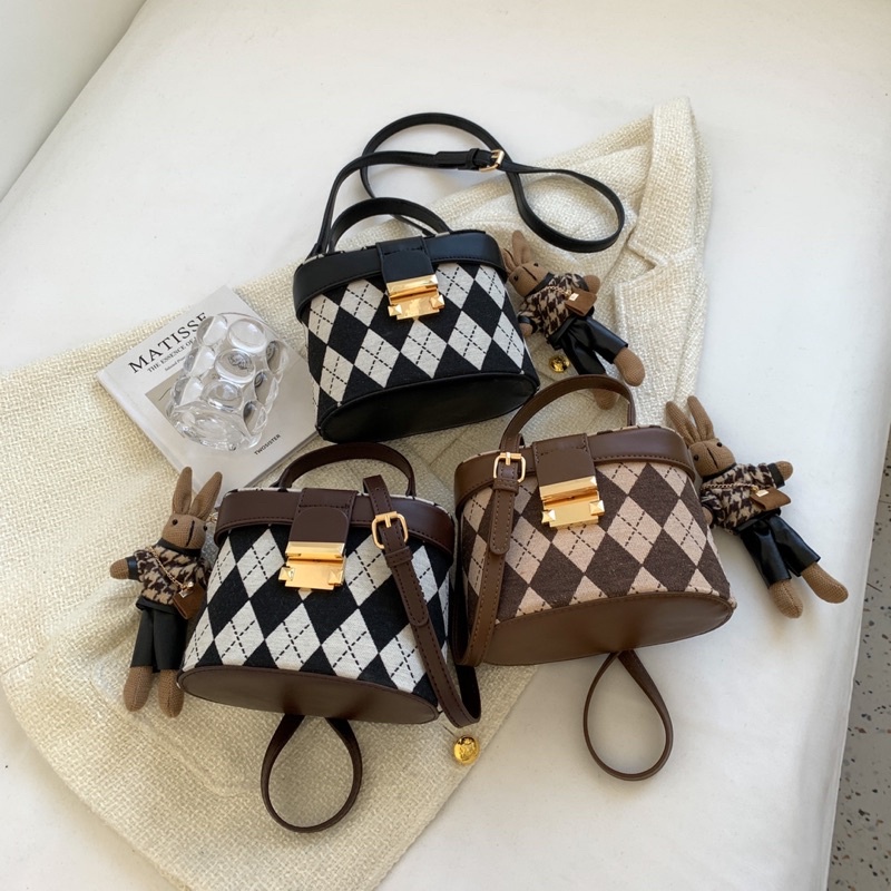 Túi Xách Dáng Hộp Kèm Quai Xách Tay Hoạ Tiết Kẻ Caro Hàng Thời Trang Cao Cấp