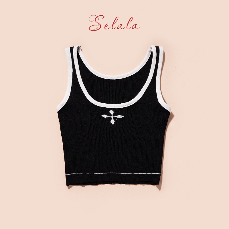 Áo 2 Dây Selala Croptop Gân Tăm Dáng Ôm Hình Chữ Thập Co Giãn Thoải Mái V10