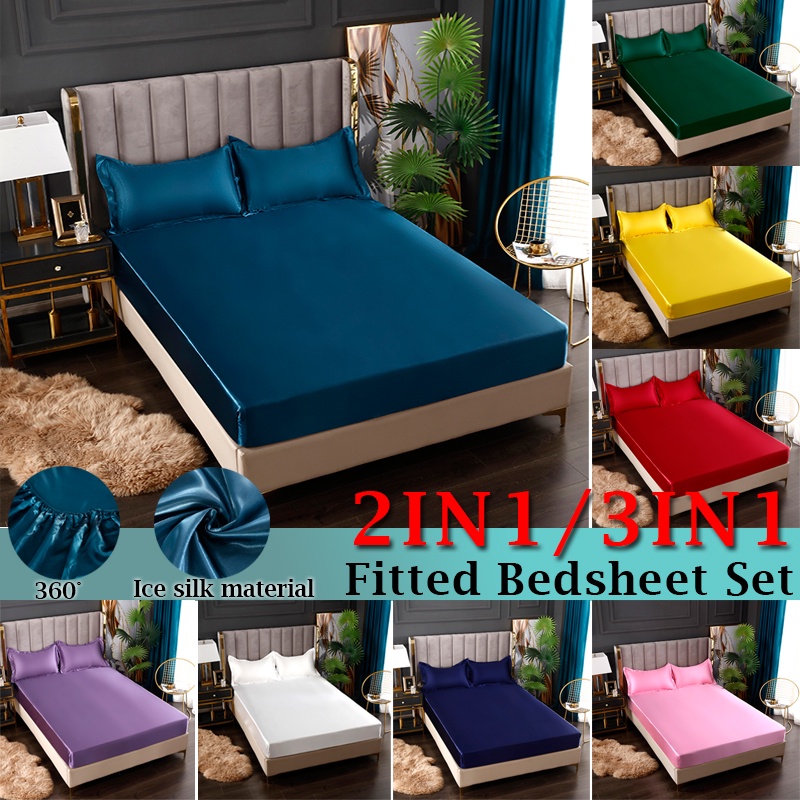 Bộ ga trải giường, vỏ gối 2in / 3in1, loại satin, mềm mại, mát mẻ, size 3,5 feet, 5 feet, 6 feet, 3 