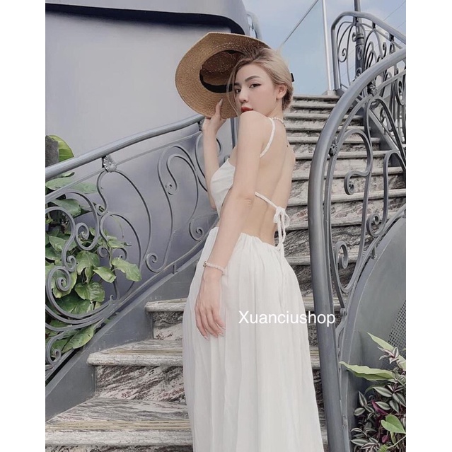 Váy Đầm Maxi Đi Biển Yếm Thừng Hở Lưng Sang Chảnh