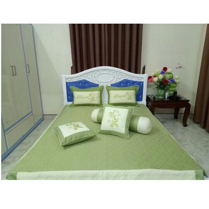 Set chăn ga gối satin 7 món thêu cực đẹp dùng phòng cưới,làm quà tặng biếu sang trọng | BigBuy360 - bigbuy360.vn