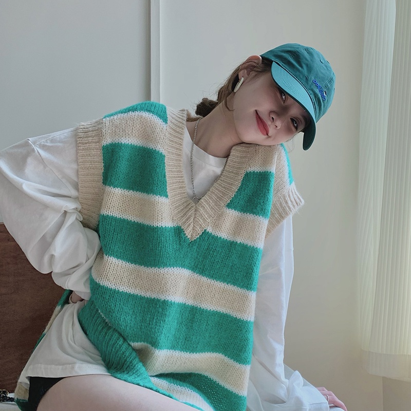 Áo dệt kim sát nách kẻ sọc màu sắc thời trang cho nữ 46308 | BigBuy360 - bigbuy360.vn