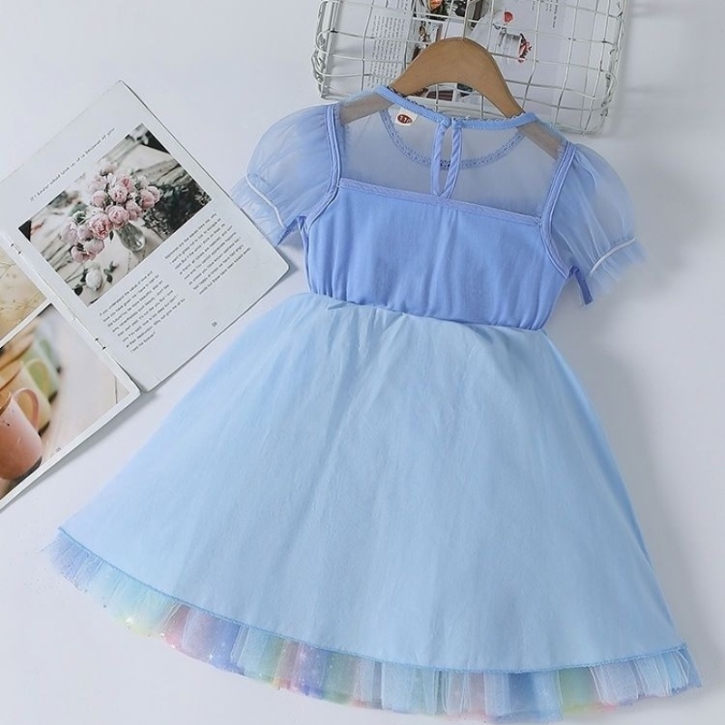 Đầm Tay Phồng Cổ Tròn Phối Lưới Thời Trang Mùa Hè Hàng Mới Dành Cho Bé Gái 2022