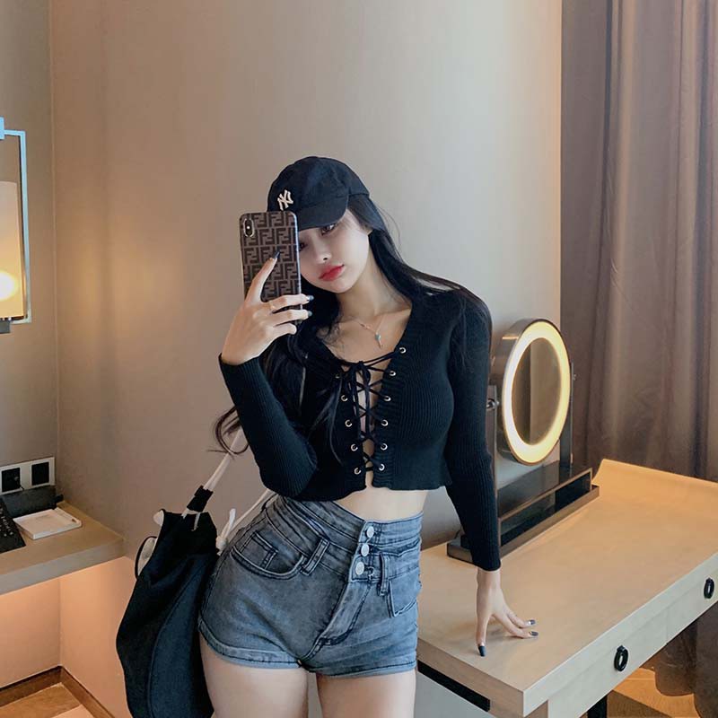 Áo Croptop Tay Dài Cổ Chữ V Phong Cách Hàn Quốc Cho Nữ | BigBuy360 - bigbuy360.vn