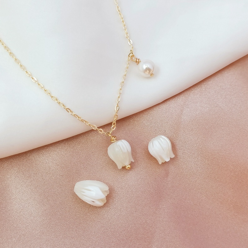 Bông Tai DIY Khắc Hình Vỏ Sò / Hoa Tulip Lily / Bud Xuyên Qua Lỗ Làm Bằng Tay