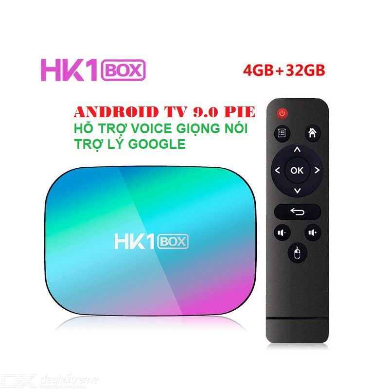 Android TV Box HK1 BOX,Cấu hình mạnh CPU: S905X3, 4GB Ram, Rom 32GB, Android TV 9, Wifi 2.4/5Ghz Mu-Mimo, Bluetooth 4.1