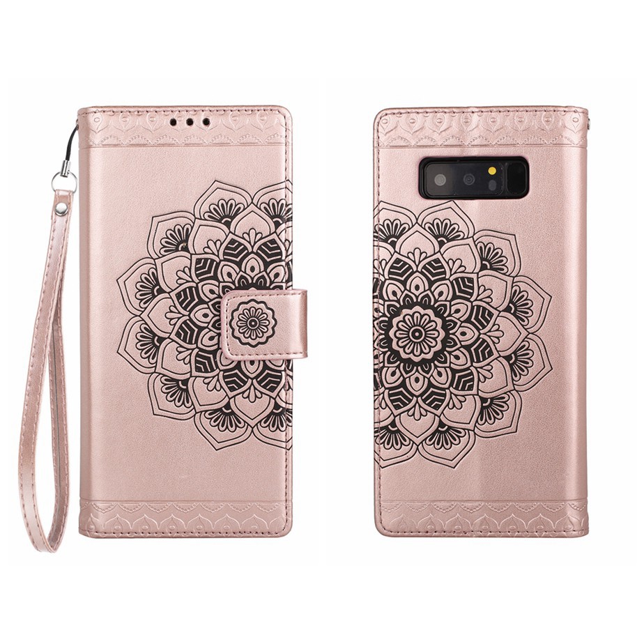 Bao da dập nổi họa tiết hoa có ngăn đựng thẻ cho Samsung Note 8