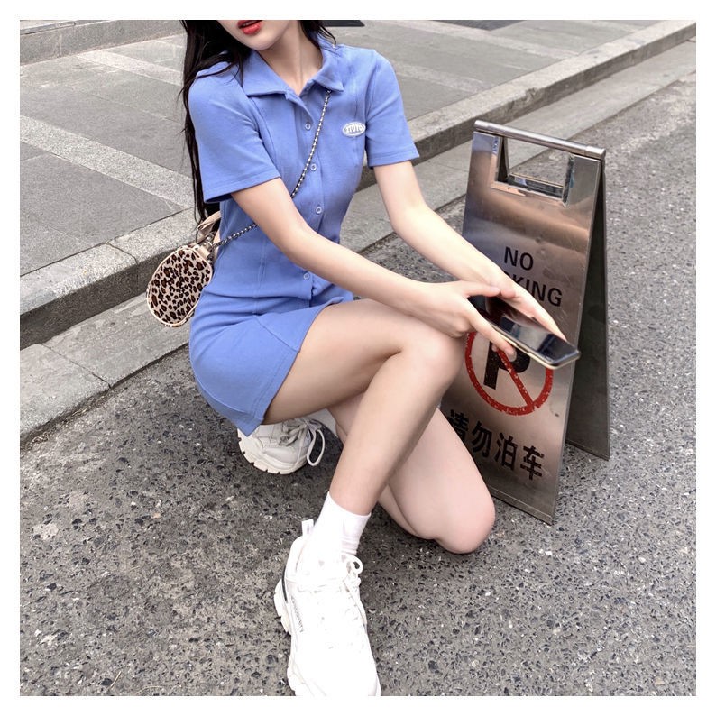 Đầm Thun Polo Ngắn Tay Màu Trơn Phong Cách Hàn Quốc Cổ Điển Thời Trang Mùa Hè Cho Nữ | BigBuy360 - bigbuy360.vn