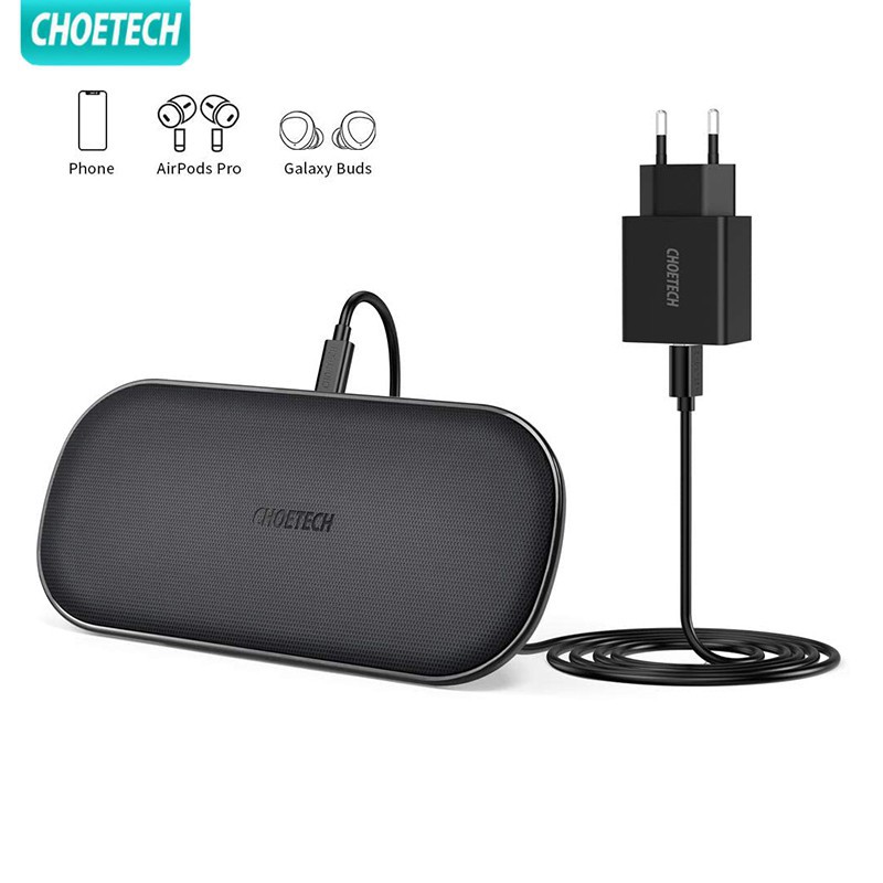 Đế sạc không dây kép CHOETECH 7.5 W/10 W với bộ chuyển đổi cho iPhone 11/11 Pro/11 Pro Max/XS/XR/X/8