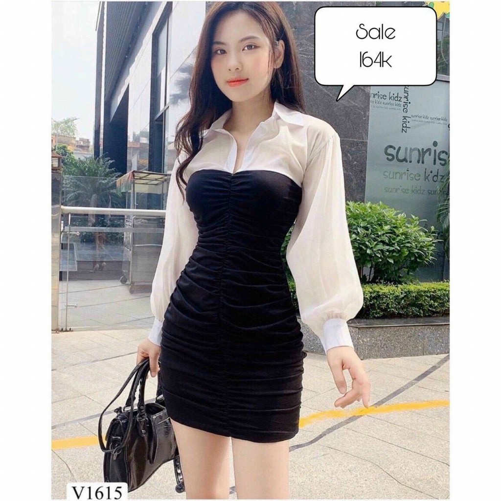 Đầm body nữ dáng ôm phối sơ mi dài tay | BigBuy360 - bigbuy360.vn