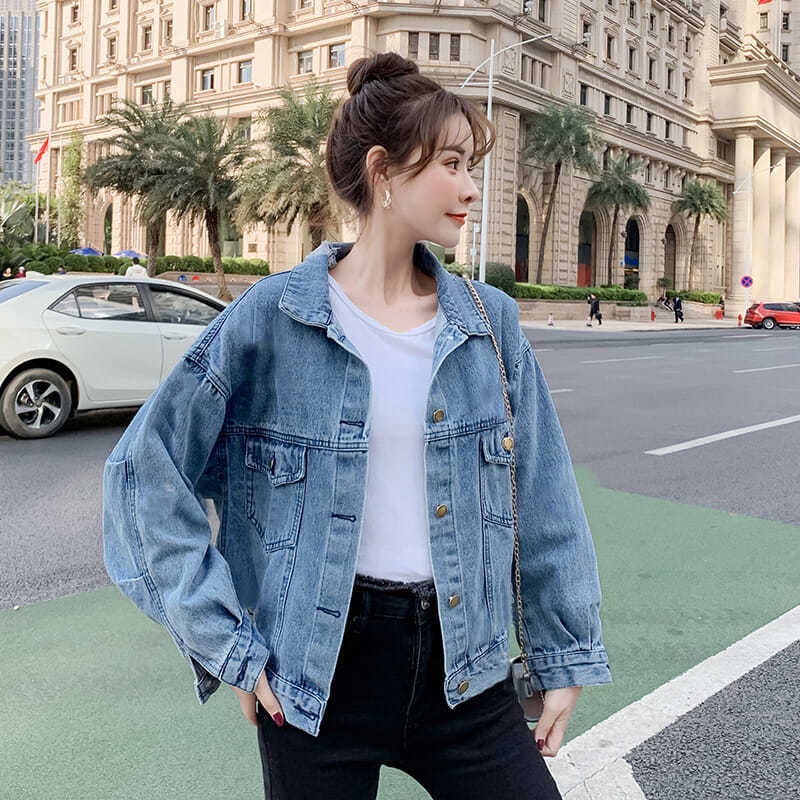 Áo Khoác Denim Thêu Hoa Thời Trang Hàn Quốc Mới Cho Nữ