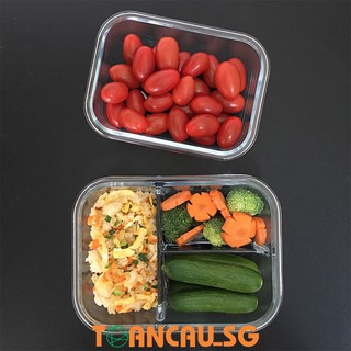 Hộp đựng cơm văn phòng thủy tinh chia ngăn Tặng kèm túi giữ nhiệt + Bộ thìa - Hộp đựng thực phẩm cao cấp(Nắp thìa)