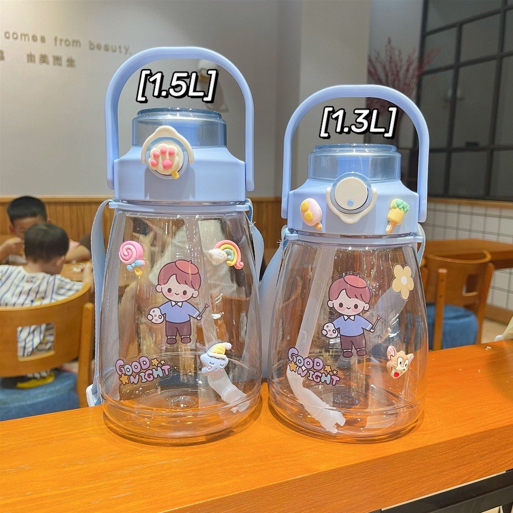 Bình Nước Nhựa Nhắc Nhở Uống Nước Dung Tích 1200ml Có Dây Đeo Và Quai Xách