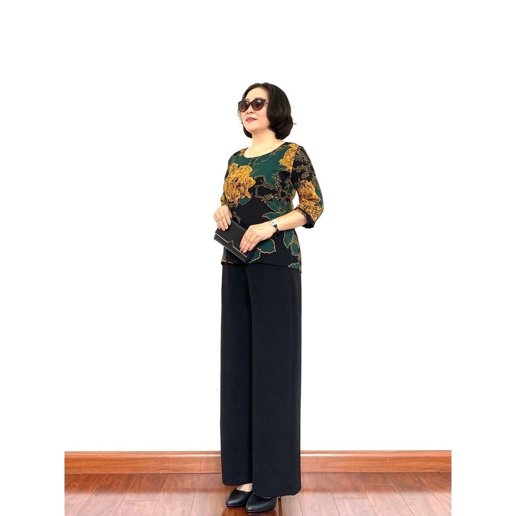 KHÓA SƯỜN, Quần Nữ Trung Niên Ống Rộng, Vải Tuyết Mưa, Có oversize 90KG