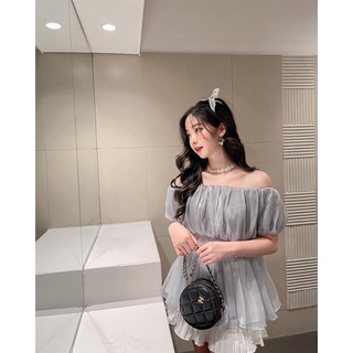 Áo voan nhũ chun eo cộc tay
