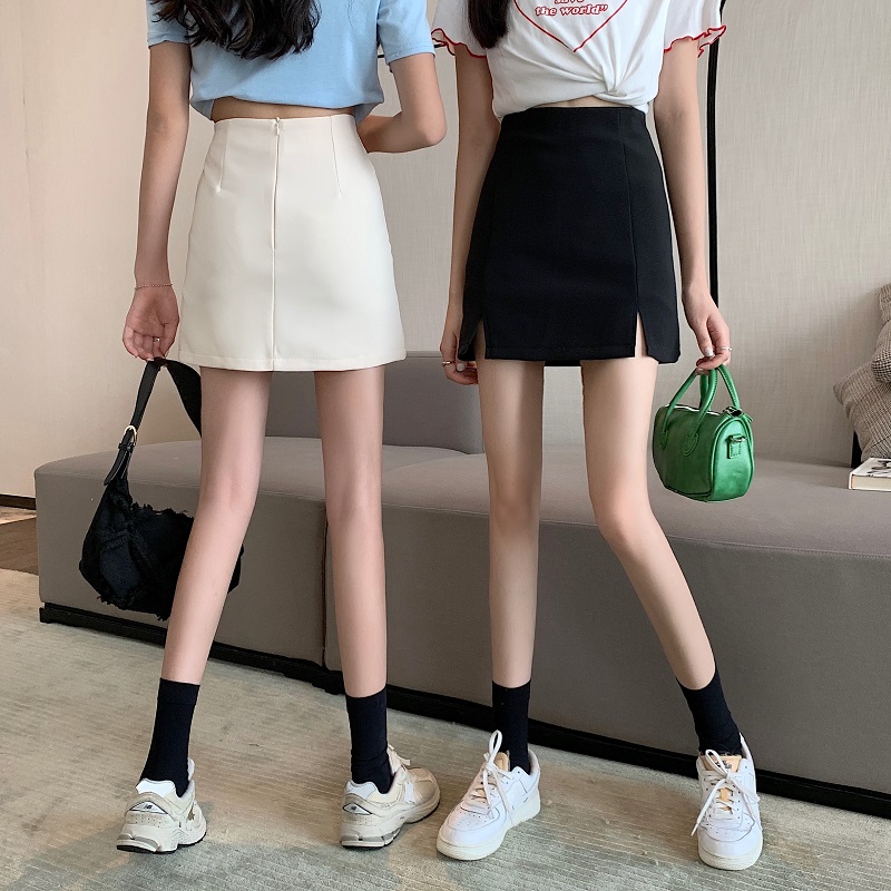 Split A-line bag hip skirt summer Korean version of the high waist was thin and versatile one-step skirt