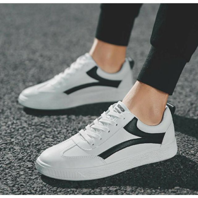 𝕹𝖔1 👣 Giày Thể Thao SNEAKER NAM NEW TREND ( TRẮNG KẺ ĐEN ) Hot FASHION FULL BOX
