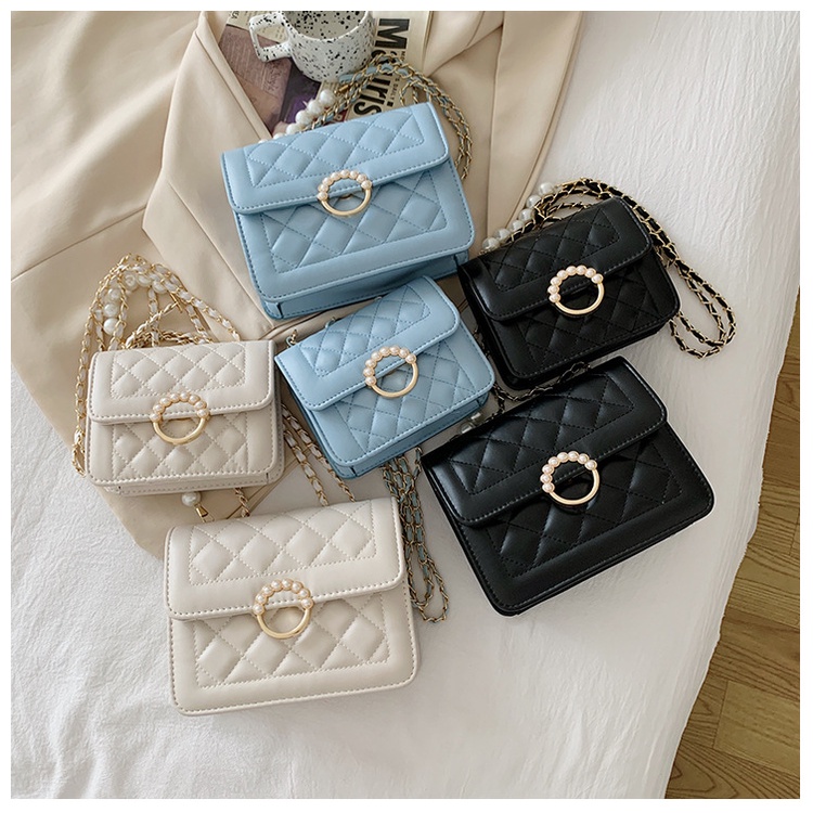 Túi JASMIN NOIR đeo chéo họa tiết caro phối dây xích thời trang cho nữ