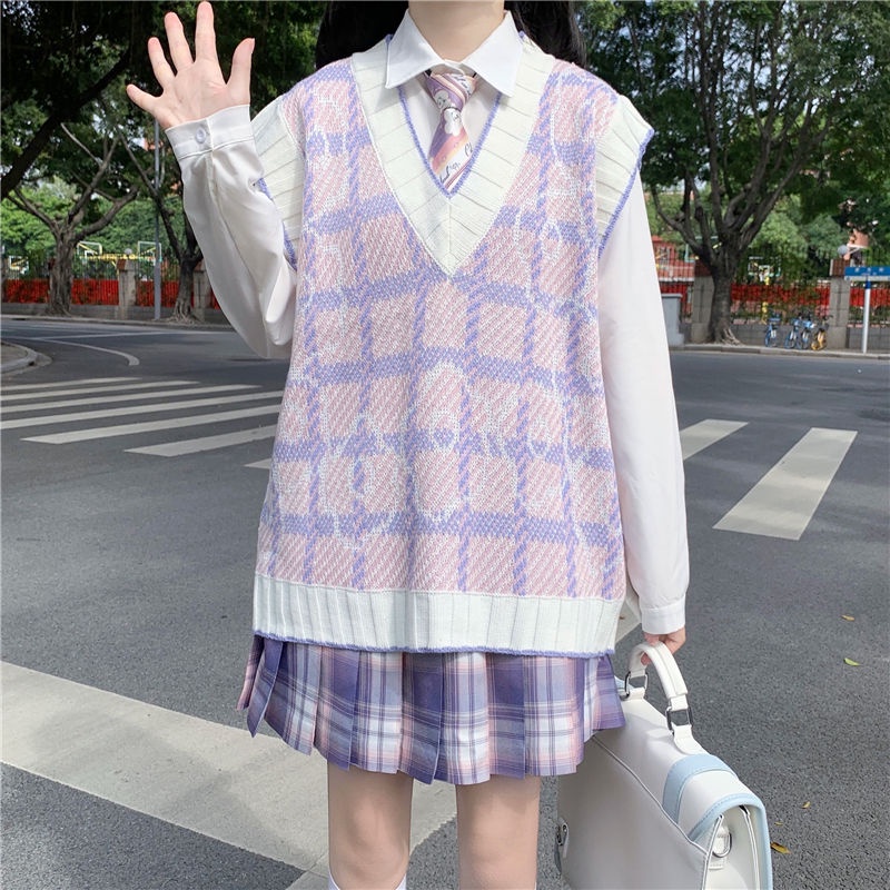 Set áo len không tay và áo sơ mi phong cách trẻ trung hợp thời trang (có bán lẻ)