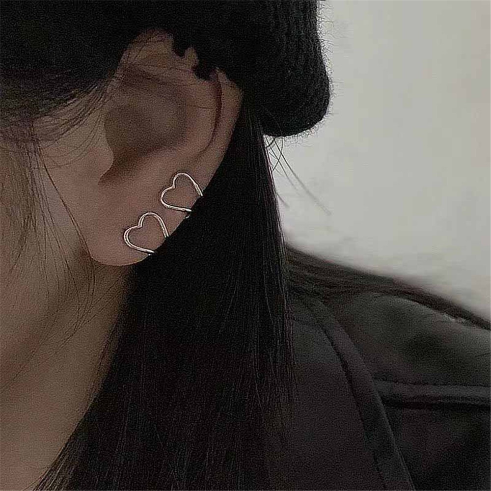 Bông tai bạc hình trái tim đơn giản không xỏ lỗ phong cách retro cổ điển cho nữ
