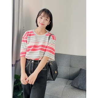 Áo thun sọc ngang tay lỡ Unisex form rộng CY019