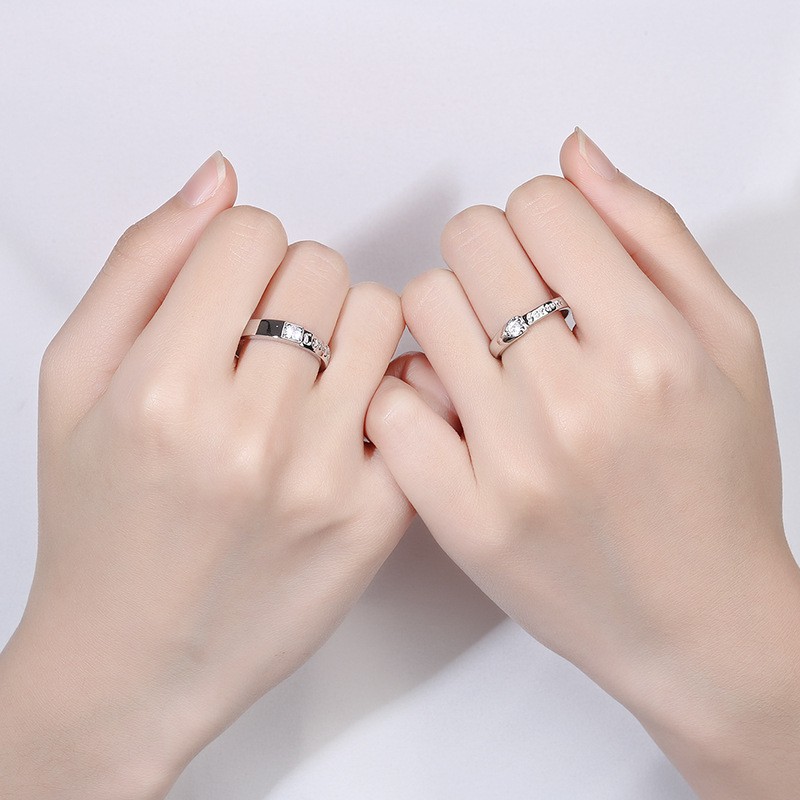 10 designs S925 Silver Couple Ring 2PCS Set of rings Girls' Accessories Korean Dignified Ring Opening Adjustable Love Diamond Jewelry Wedding Ring cincin