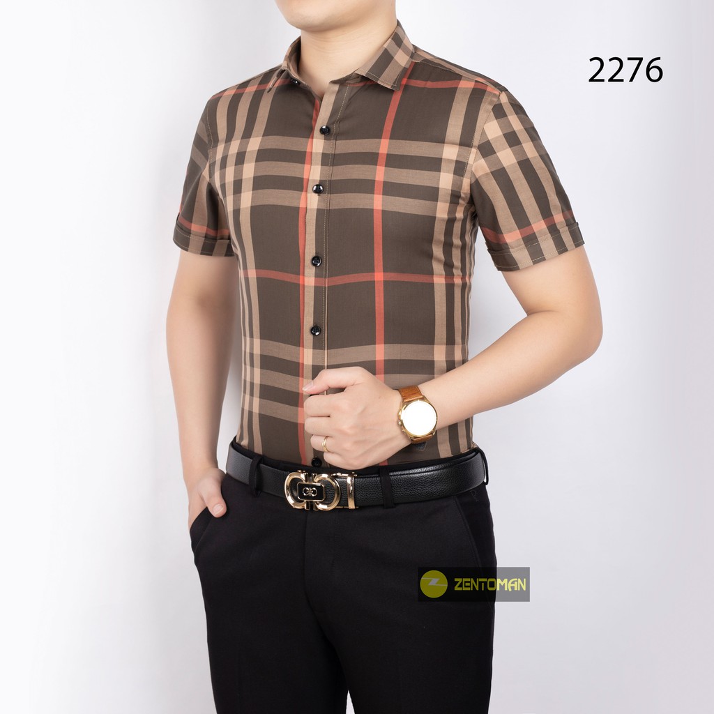 ZENTOMAN - Áo sơ mi nam tay ngắn, họa tiết kẻ công sở cao cấp thiết kế độc quyền 2276 | BigBuy360 - bigbuy360.vn