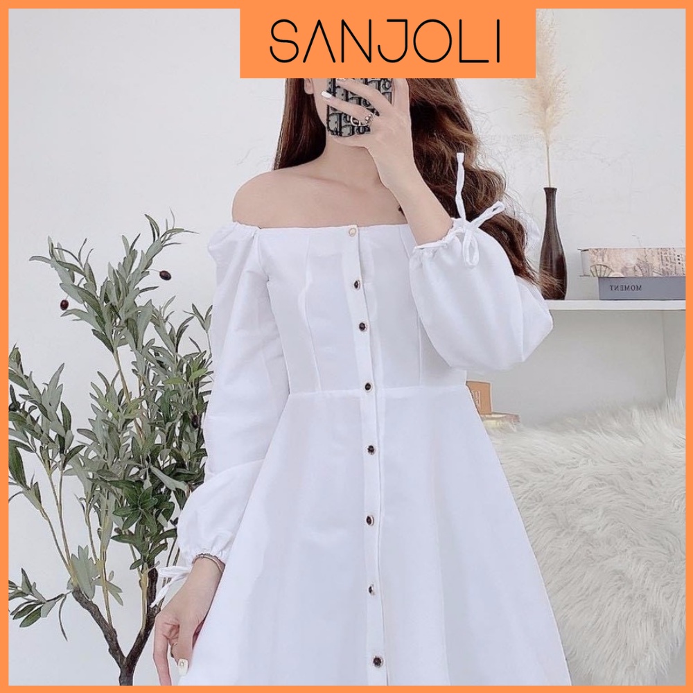 Đầm Trễ Vai Tay Phồng SANJOLI Váy Body Bẹt hở vai trắng đi dự tiệc cưới công sở thiết kế sang chảnh xinh dài tay VD049 | BigBuy360 - bigbuy360.vn