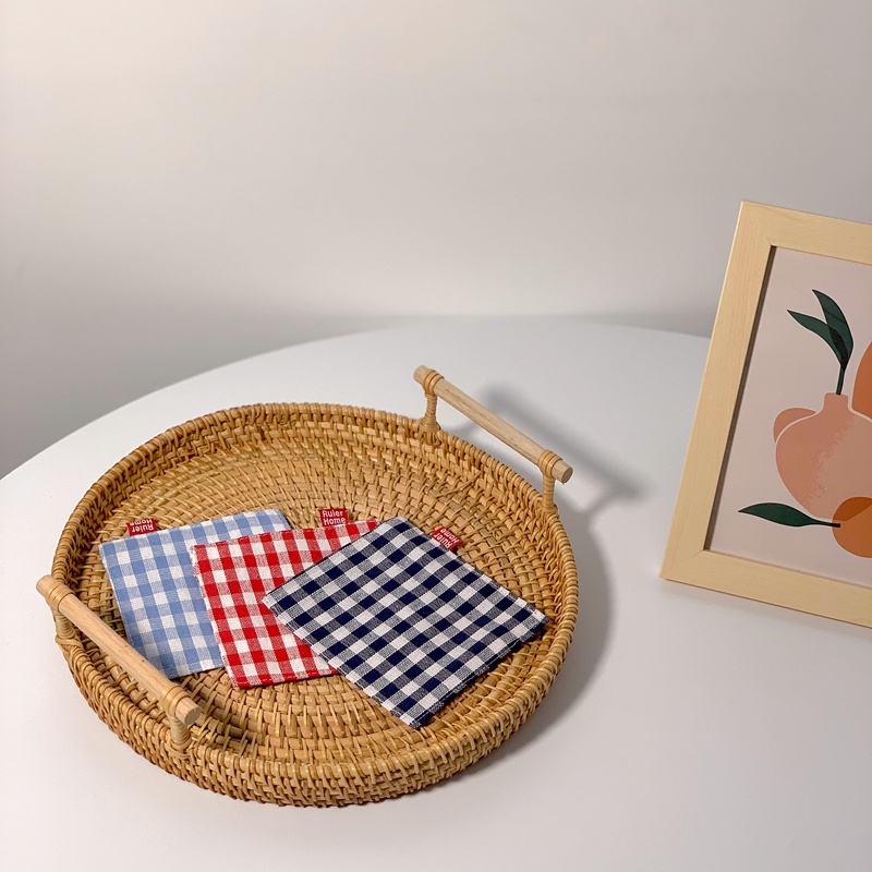 Miếng Lót Cốc Để Bàn Vải Cotton Họa Tiết Caro Dễ Thương
