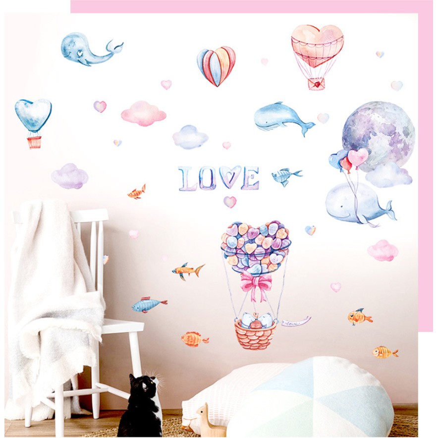 Decal dán tường Cá voi xinh xắn love