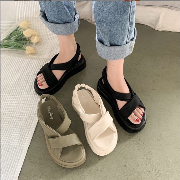 Lùi 1 sz Hàng QC Sandal Dép Quai Hậu Đế Cao 5Cm Quai Chéo Xoắn Độc Lạ G172