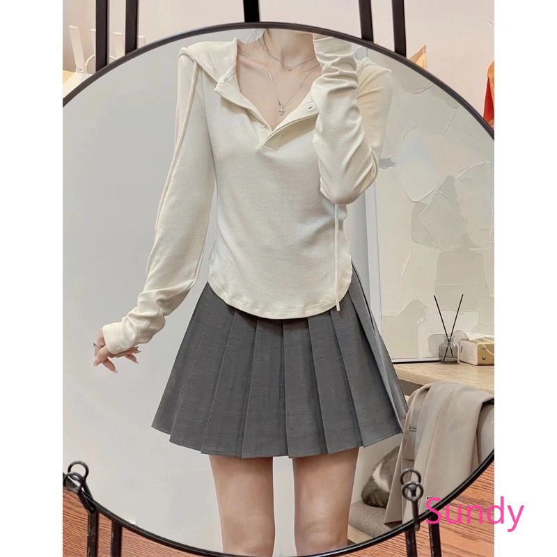 Bộ Áo Hoodie Dài Tay + Chân Váy Xếp Ly Đơn Giản Theo Phong Cách Mùa Xuân Dành Cho Nữ