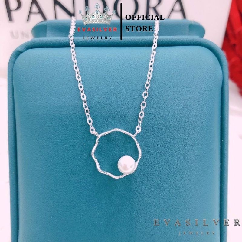 Dây chuyền nữ bạc ta hình vòng tròn sóng đính hạt trai, vòng cổ bạc cao cấp - Trang sức bạc Evasilver