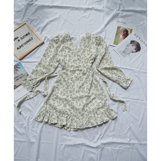 Đầm hoa lụa tay dài 2 màu