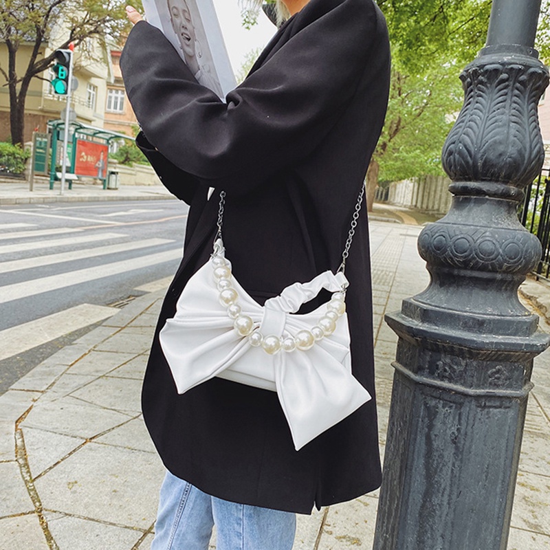 Túi Đeo Chéo Dây Xích Đính Nơ Dễ Thương Thời Trang Cho Nữ