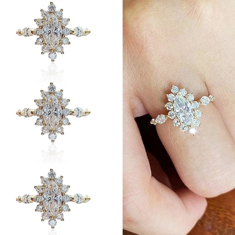 Nhẫn Đính Hôn Đính Đá Zircon Màu Vàng Lấp Lánh Phong Cách Mới Cho Nữ