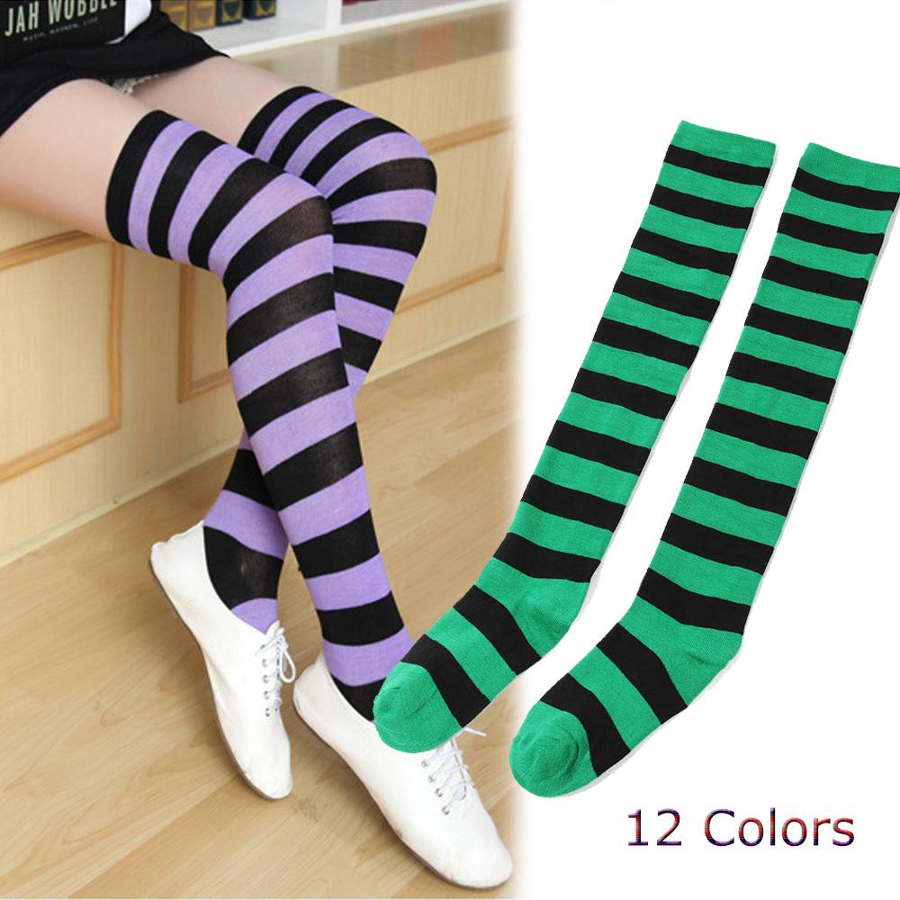 Vớ Cotton Dài Qua Gối Kẻ Sọc 12 Màu MIHAN1