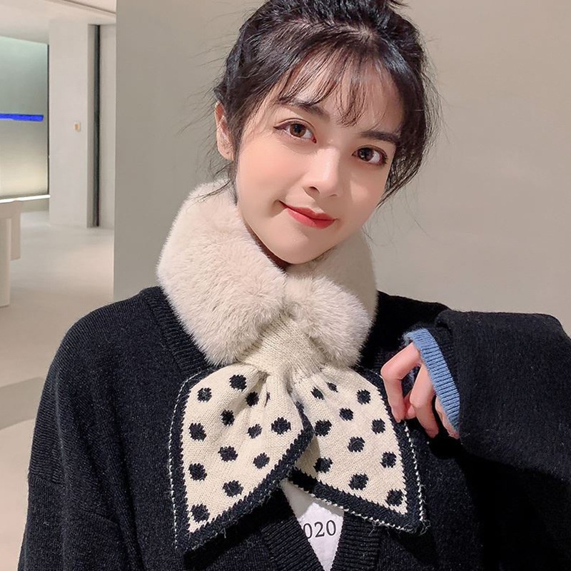 Khăn choàng cổ 60-80cm phối lông mềm ấm áp cho nữ