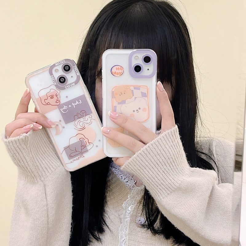 Ốp Điện Thoại TPU Mềm Trong Suốt Chống Sốc Họa Tiết Gấu Mặt Cười Sang Trọng Cho iPhone 13 12 11 Pro Max XS Max X XR 7 8 Plus SE 2
