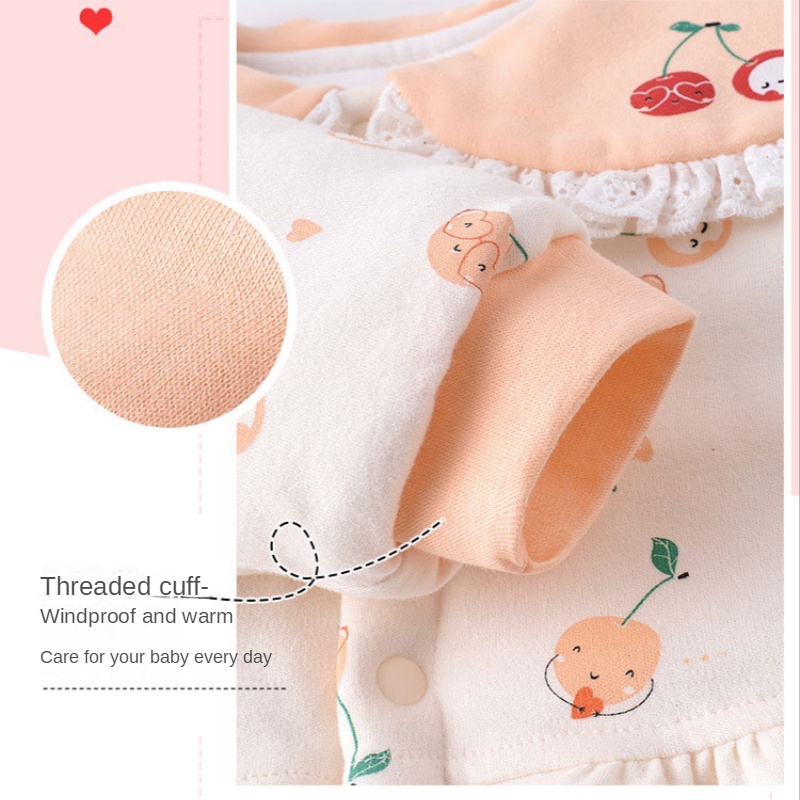 Áo Liền Quần Tay Dài Cổ Búp Bê Chất Liệu Cotton Dày Dặn Dễ Thương Thời Trang Mùa Đông Cho Bé Gái 0-24
