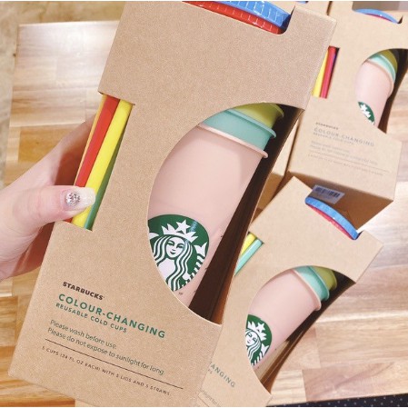 Ly nhựa 24OZ Starbucks có thể đổi màu và tái sử dụng kèm nắp đậy và ống hút