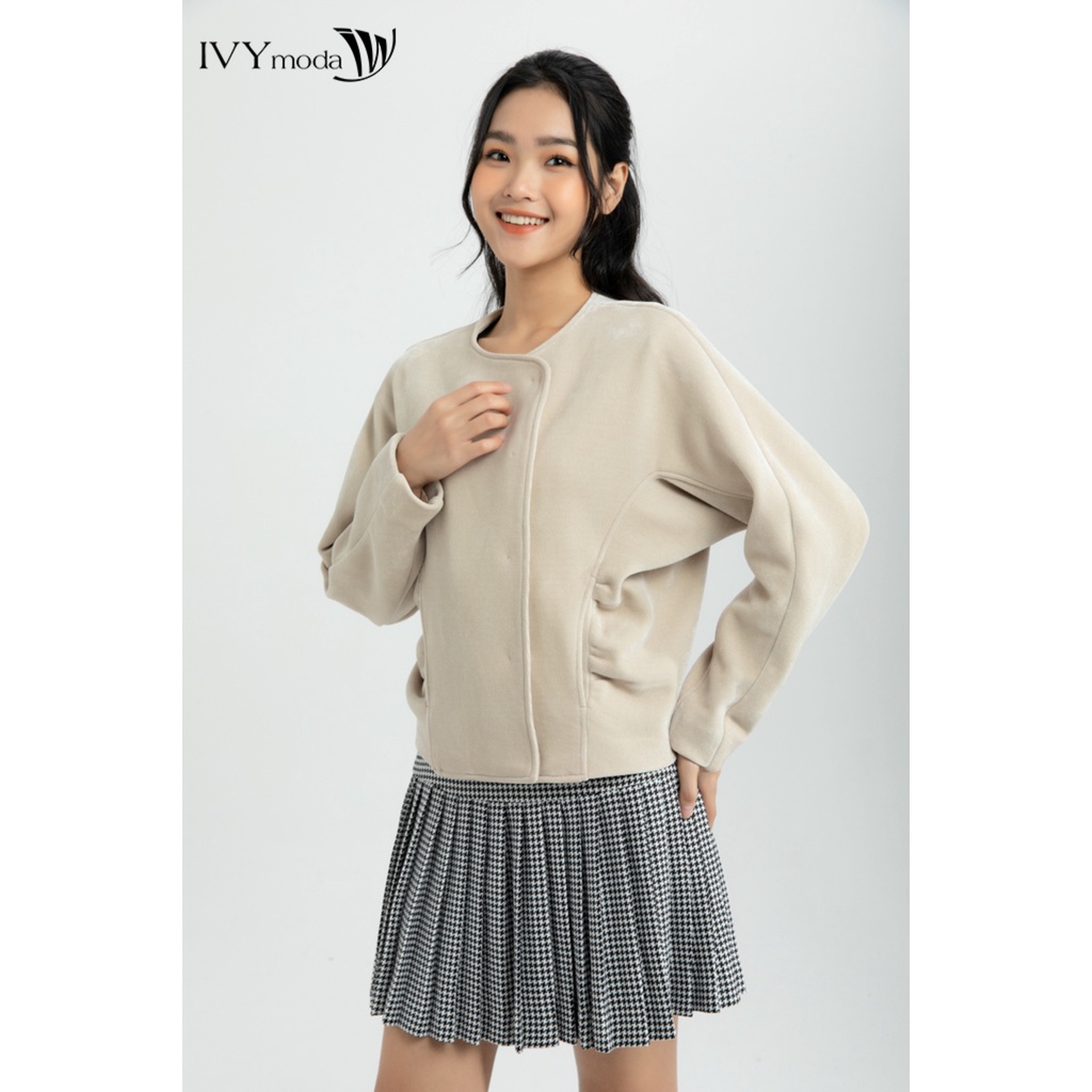 Áo khoác nhung nữ khuy bấm IVY moda MS 70M6250