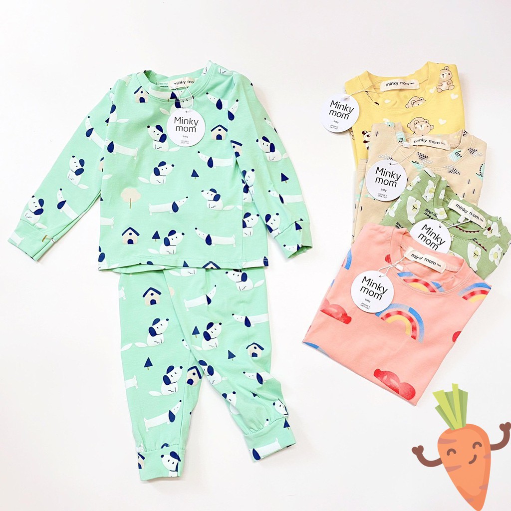 SALE!!! Bộ Dài Tay Cotton Minky Mom Họa Tiết Cầu Vồng - Gấu Trúc - Khủng Long Dễ Thương Cho Bé MKM08