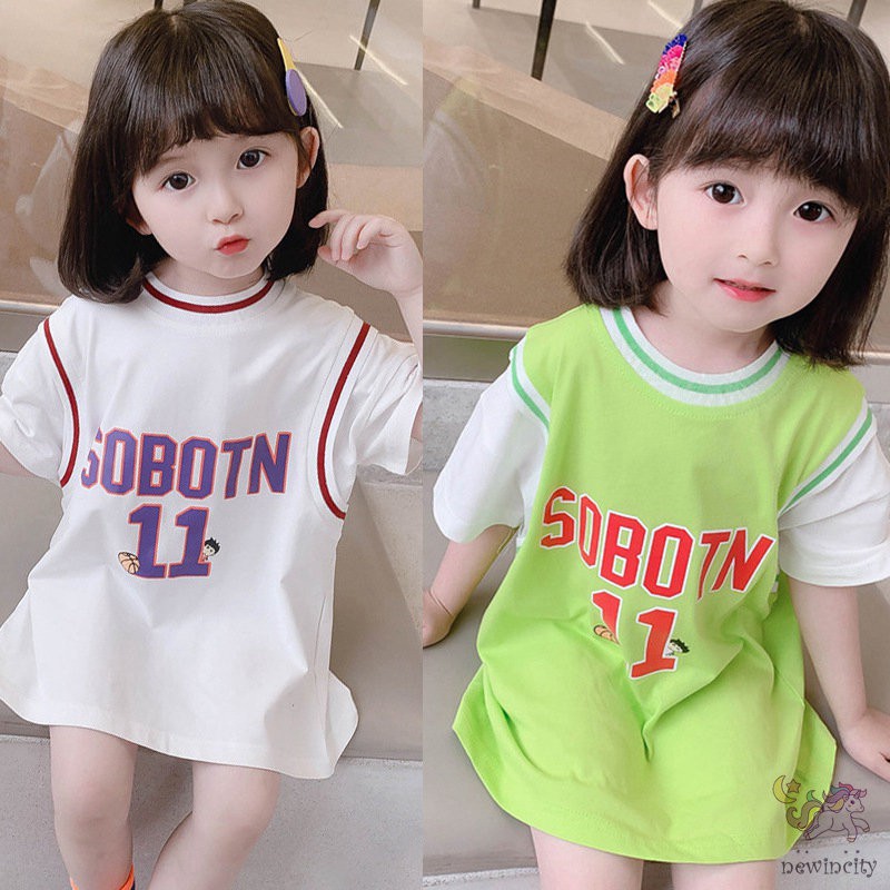 Đầm thể thao ngắn tay phối màu sắc phong cách Hàn Quốc cho bé gái