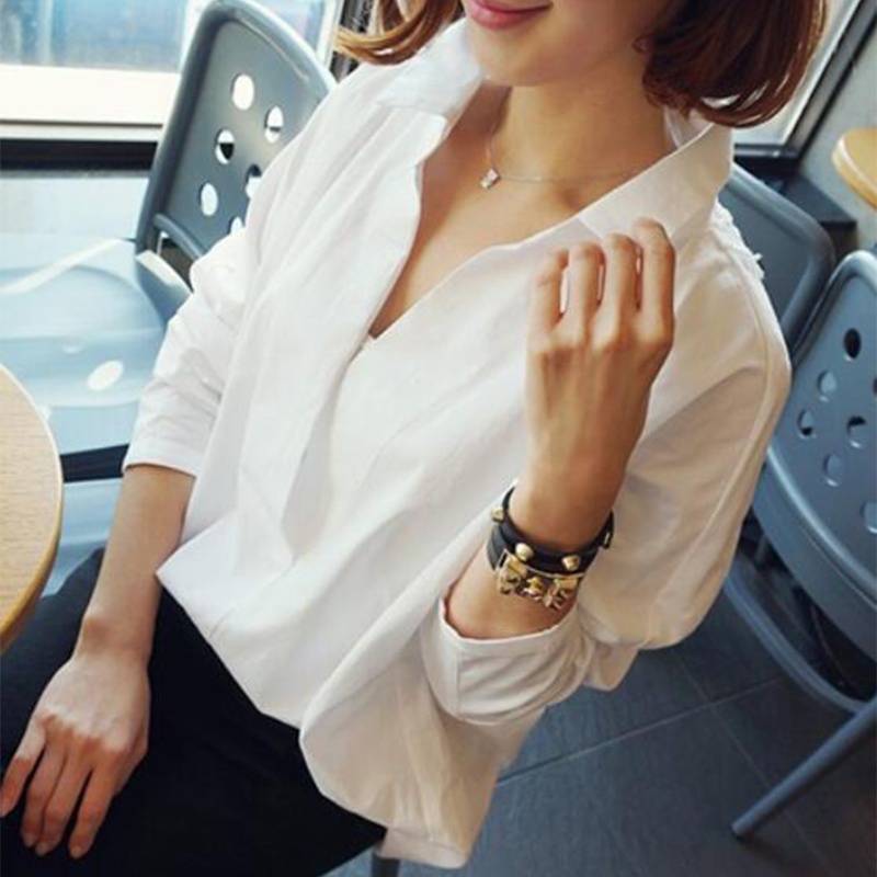 Áo Kiểu Tay Dài Cổ Chữ V Phối Ren Thời Trang Thanh Lịch Cho Nữ