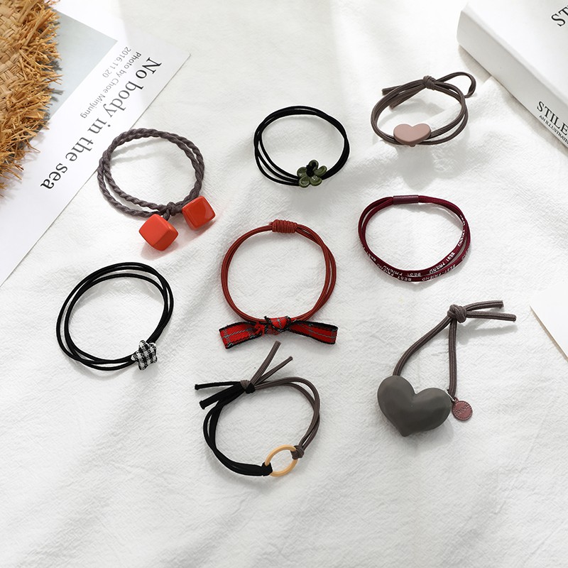Dây Buộc Tóc Chun Cột Tóc Set 8 Cao Su Co Giãn Phong Cách Hàn Quốc Dễ Thương
