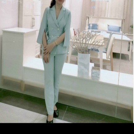 Sét Vest Tay Xẻ Công Sở Sang Chảnh - Bộ Vest Nữ Quần Dài Tay Lỡ Kaki Lụa Hàng nhập QUảng Châu Cao Cấp | BigBuy360 - bigbuy360.vn