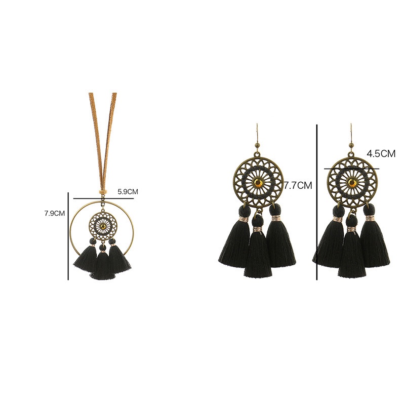 Bộ bông tai vòng cổ Bohemian cổ điển dành cho nữ tua dài rỗng