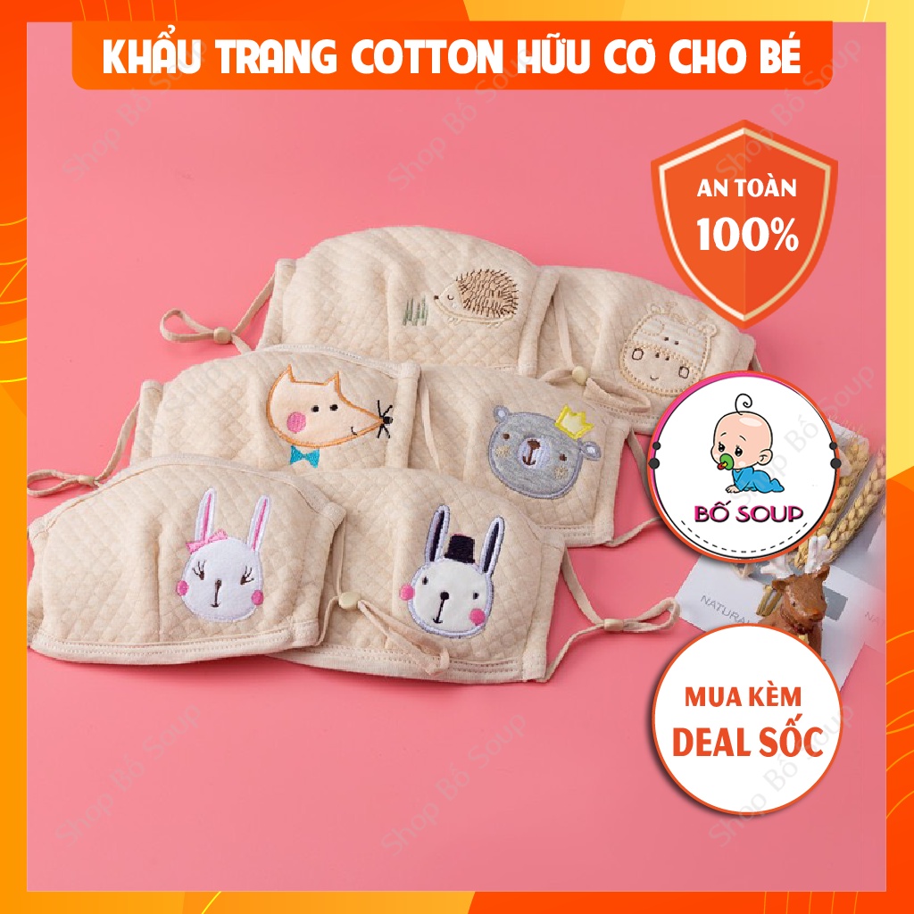 Khẩu trang cho bé vải Cotton hữu cơ cao cấp điều chỉnh quai có họa tiết cho bé