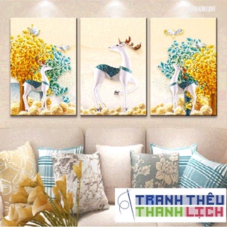 TRANH ĐÍNH ĐÁ Bộ 3 bức nai hươu Ailuo AL72089 |150x70| _ Chưa đính